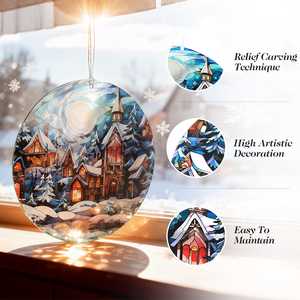 Christmas Art Deco Glass Sun Catcher 16cm for Window Garden Home <b>Winter</b> <b>Decor</b> Snowy Night Mother's Day Gifts - Product Image 3