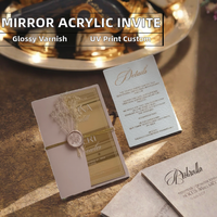 Invitations personnalisées de luxe en acrylique miroir pour la Saint-Valentin, impression UV personnalisée, enveloppe en velours doré, logo personnalisé