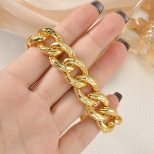bold curb chain carved textured <b>copper</b> polished custom men fashion party secure extension wholesale 18k gold plated <b>bracelet</b> - Product Image 3
