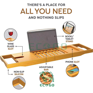 Accessoires de salle de bain en bois de luxe plateau organisateur avec livre et porte-vin extensible baignoire en bambou Caddy plateau de bain - Product Image 5