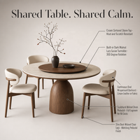Table à manger ronde en chêne moderne et ensemble de 6 chaises avec plateau tournant, mobilier compact pour la maison