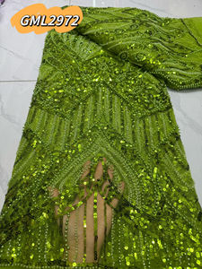 Tela de encaje de red de tul africano de moda textil de China al por mayor Material de encaje naranja quemado con Aso Oke para mujer - Product Image 5