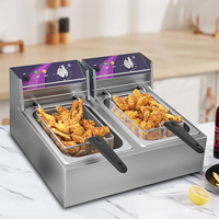 Moseener Commercial 2500W Friteuse électrique 10L + 10L Friteuse de grande capacité pour snacks et poulet pour la maison et le restaurant