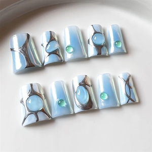 Faux ongles réutilisables créatifs à motif <span class=keywords><strong>dessin</strong></span>é à la main, design mignon et original 'Bec de Canard', faits main, à presser, de haute qualité, avec diamants décoratifs - Product Image 1