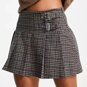 Falda plisada corta para mujer, falda a cuadros personalizada con doble hebilla, de cintura alta, gran oferta, OEM