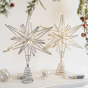 LINGKAI Glitter Metal Wire Star <b>Tree</b> Topper With <b>LED</b> Lights 8 Pointed Star <b>Christmas</b> <b>Tree</b> Top Ornament for Holiday Home Decor - Product Image 2