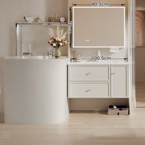 Meuble de salle de bain intelligent en aluminium nid d'abeille avec vasque intégrée en céramique style crème française et acier inoxydable - Product Image 4