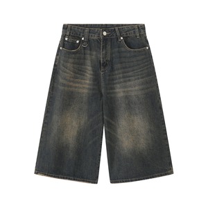Shorts en jean délavé coupe droite décontractée et tendance pour homme, style vintage usé, longueur sept-huizièmes, idéal pour l'été - Product Image 5