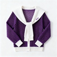 Cardigan en tricot personnalisable grande taille pour sororité, avec maille filet ajourée, col marin et broderie de lettres