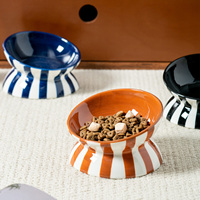 Bol pour animaux de compagnie en céramique fait main à motif vertical, en promotion, pour chien et chat, bol mignon incliné