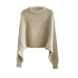 Nouveau style décontracté ample et confortable, pull en tricot chaud d'automne en Spandex/Polyester à manches chauve-souris, broderie froncée pour femme - Product Image 4
