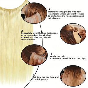 Extensions per capelli Halo in 100% Remy di qualità professionale, invisibili con filo <span class=keywords><strong>a</strong></span> scomparsa, 12-24 pollici, <span class=keywords><strong>a</strong></span> doppia trama, bionde, per donne bianche - Vendita all'ingrosso - Product Image 4