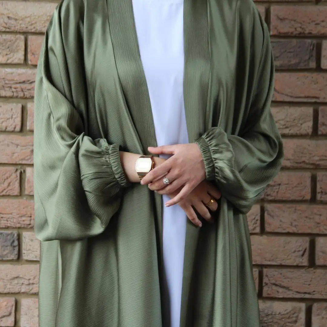 Ropa musulmana islámica de 8 colores, abrigos lisos de Abaya abiertos por delante de Dubái, Kimono de satén con burbujas, vestido Abaya, envío directo