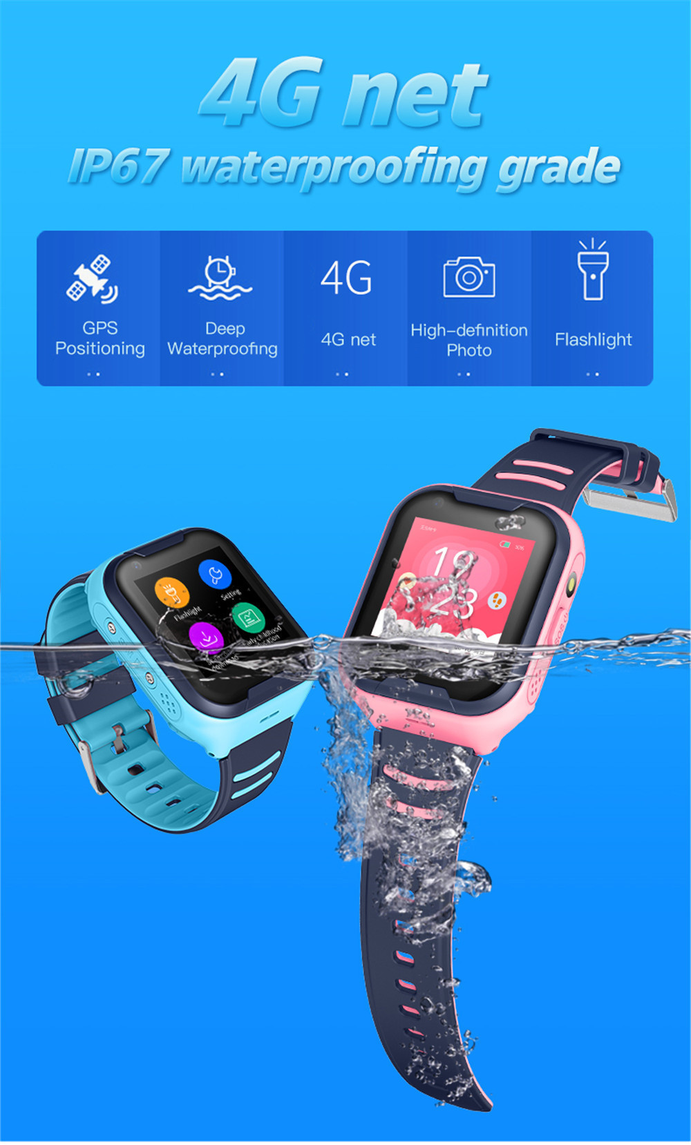 A36E Traqueur de 4G Caméra À Distance GPS WI-FI IP67 Étanche Montre Intelligente SOS Appel Vidéo