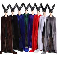 Capa con Capucha de Diablo Unisex, Disfraz de Cosplay para Fiesta de Halloween, Vestidos Negros de Poliéster