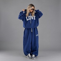 Ensemble 2 pièces personnalisé pour femme, automne-hiver : sweat à capuche oversize épais et pantalon de survêtement ample, style streetwear Y2K