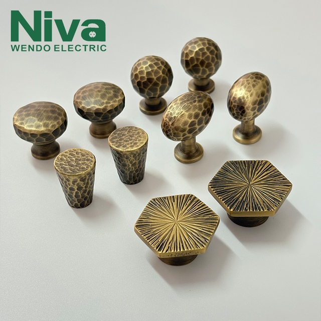 Hammered Solid Brass Modern Kitchen Cabinet Knob and Pulls with Easy Installation Copper Finish Furniture Handles