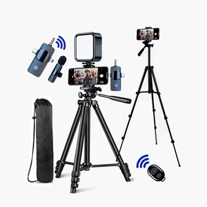 Micrófono de solapa 3 en 1, soporte de trípode de 53 pulgadas, luz LED, Kit de creación de vídeo <span class=keywords><strong>Vlogging</strong></span>, micrófono inalámbrico para Tiktok, YouTube, grabación de Vlog - Product Image 2