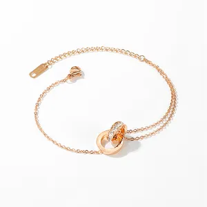 Bracelet en acier inoxydable 2022 Fashion Jewelry 14k Gold Plated CZ Interlocking Circle Charm Bracelet stainless steel women