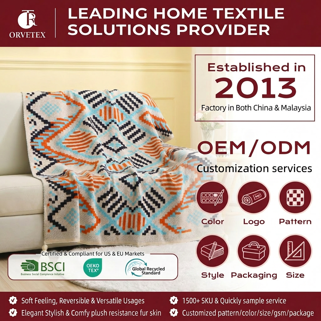 Orvetex Factory Hot Selling 100% Polyester Knitwear With Thick And Flowing Fabric Bohemia Woven Blanket