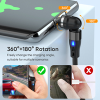 Câble de charge rapide magnétique 3 en 1 rotatif à 540 degrés pour iPhone, Macbook Pro, Samsung, chargeur PD 60W 3A, Micro USB Type C