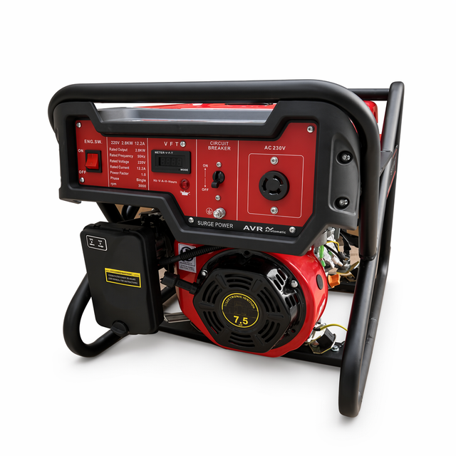 2.8KW Portable Gasoline Generator, 3.2KW Peak, 220V 12.2A, 7.5HP OHV Engine, 15L Tank, AVR