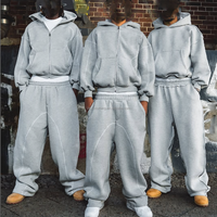 Ensemble de survêtement molletonné épais de haute qualité, pantalon de jogging ample et sweat à capuche zippé, pour le sport et le fitness, uni et vierge, coupe oversize