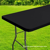 Vente chaude 6FT nappe de pique-nique en plein air bande élastique Spandex lait soie anti-poussière cour Table ensemble tissé Technique