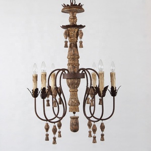 Lampu Gantung Kayu Antik Klasik 6-cahaya dengan Lengan Besi Rustic Buatan China - Product Image 2