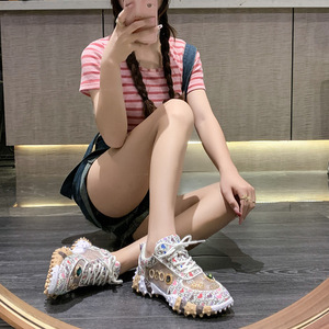 Nuova Tendenza 2025 della European Station: Sneakers Casual da Donna con Suola Spessa e Decorazioni in Diamanti, Stile Dad Shoes Invernale - Product Image 2