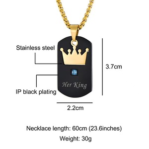 Collier en acier inoxydable titane plaqué or 18 carats Couronne «Sa reine son roi» Cadeau romantique de la Saint-Valentin pour les amoureux Zircon - Product Image 3