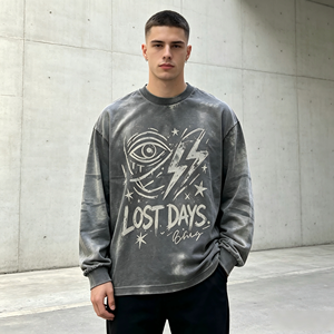 Camiseta de Manga Larga con Estampado Gráfico Lost Days, Estilo Urbano Oscuro, Lavado Ácido, Efecto Desgastado, Impresión Kornit DTG - Product Image 1