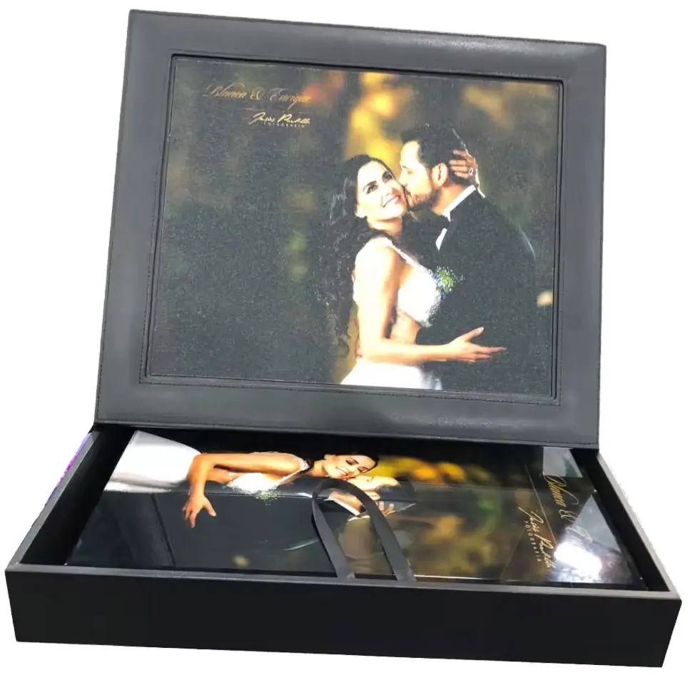 Caja de álbum de fotos de cuero exquisito Digital profesional doble 100 para amantes boda con diseños de portada