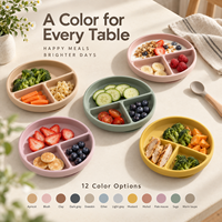 Assiette en silicone compartimentée avec couvercle pour bébés et tout-petits, sans BPA, vaisselle à ventouse, fabricant OEM ODM