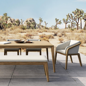 Ensemble de salle à manger de jardin moderne en teck durable pour l'extérieur, chaises et table de patio pour hôtels, salles, fermes, villas, cours - Product Image 1