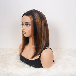 شعر مستعار بوب قصير مستقيم بألوان بارزة 1B / 30 لون باونا 13x4 دانتيل أمامي شعر مستعار بوب - Product Image 2