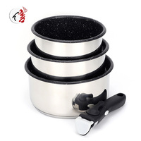 Ensemble de 4 casseroles en acier inoxydable avec poignée amovible, antiadhésives, empilables, pour cuisinière à induction, four à gaz, compatibles avec le four