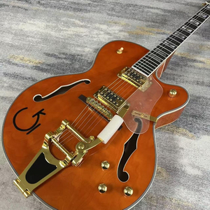 Guitarra Eléctrica Naranja de Cuerpo Hueco Lista para Enviar, Guitarra Profesional de Rock y Jazz ES335 con Sistema de Trémolo <span class=keywords><strong>BIGSBY</strong></span> y Herrajes Dorados - Product Image 5