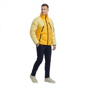 Chaqueta Acolchada con Capucha para Hombre, Color Amarillo con Bloques de Color, Chaqueta de Invierno Cálida, Resistente al Viento, Informal, para Exteriores, Precio Económico - Product Image 1