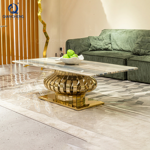 Mesa de Centro de Mármol de Lujo, Base de Acero Inoxidable Dorado, Mesa Moderna para Sala de Estar, Venta Directa de Fábrica - Product Image 4