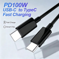 Kabel Ponsel Fast Charging 100W 5A 1M Hitam TPE Tipe C ke Tipe C dengan Sertifikat CE RoHS