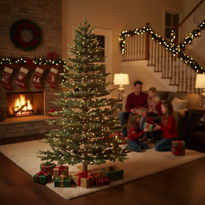 Promotion : <span class=keywords><strong>Sapin</strong></span> <span class=keywords><strong>de</strong></span> Noël artificiel 7FT en PE et PVC avec lumières LED à changement <span class=keywords><strong>de</strong></span> couleur – Décoration tendance pour la maison – Prix usine, OEM accepté - Product Image 1