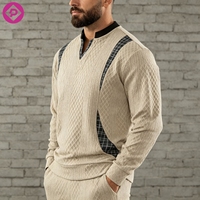 Sweat-shirt à col en V à manches longues pour homme, grande taille, color-block, sport décontracté, avec logo personnalisé, vente en gros
