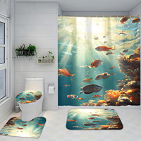 Ensemble de 4 pièces de rideaux de douche personnalisables en polyester imperméable à motif floral moderne, tapis et couvercle de toilette pour salle de bain