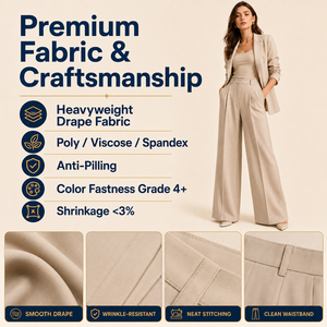 <span class=keywords><strong>Pantaloni</strong></span> da Completo a Gamba Larga Personalizzati per <span class=keywords><strong>Donna</strong></span>, Produzione OEM ODM di Alta Qualità, Etichetta Privata, Abbigliamento Casual - Product Image 2
