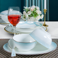 Ensembles de vaisselle haut de gamme, bols et assiettes en céramique, 80 pièces, décalcomanies blanches nordiques, bordure dorée, porcelaine, vaisselle de luxe