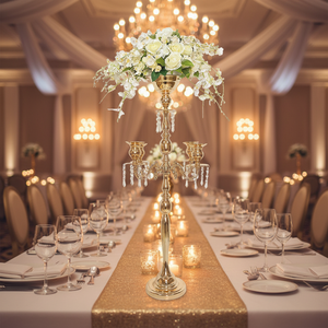 Modern Professional Simple Gold Crystal Beaded Iron <b>Candle</b> Holder Tall for <b>Wedding</b> Centerpiece Table Decoration - Product Image 6