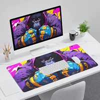 Tapis de Souris Grand Format Thème Gorilles Style Anime, Tapis de Bureau de Jeu Cousu, Anti-Rayures par Transfert Thermique pour la Maison et le Bureau, Stock Disponible