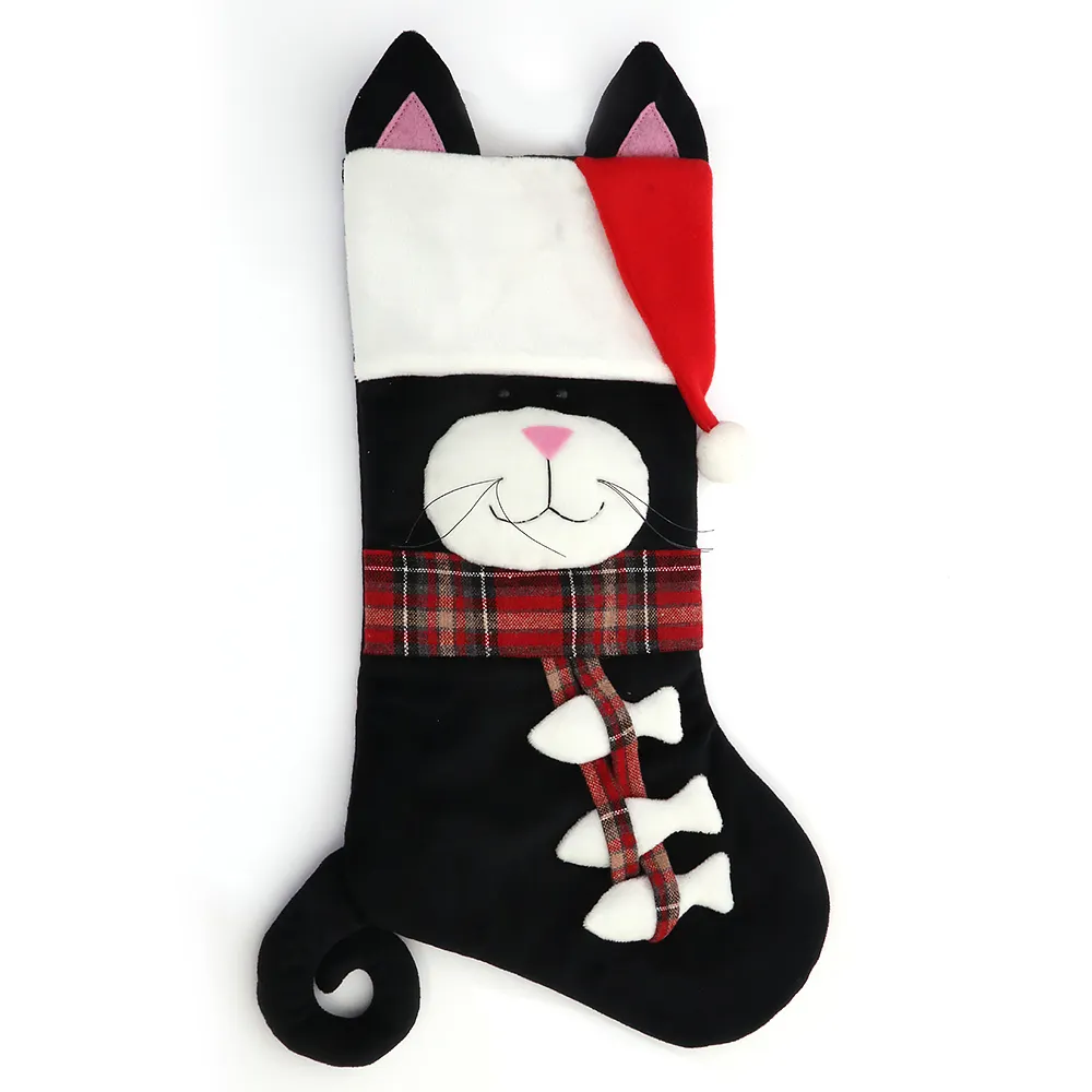 48*26cm Christmas decorations Three-dimensional animal pendant cartoon cat and dog candy bag Christmas socks
