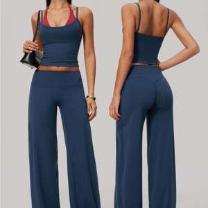 Conjunto Casual de 2 Piezas para Mujer, Tejido en Poliéster, Top Corto sin Mangas con Cuello Halter, Pantalones Anchos a Rayas, Transpirable, Corte Regular - Product Image 1